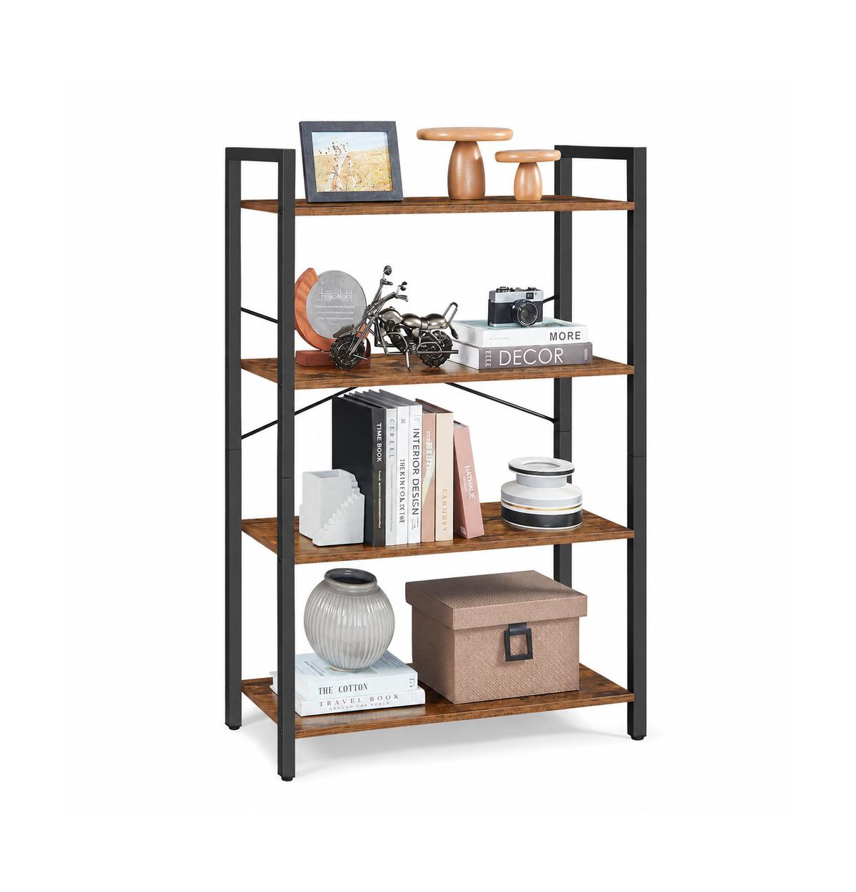 Mecale 47 Inch 4-Tier Particleboard and Steel Bookshelf - Honey brown