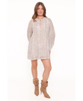 Women's Sigrid Snake-Print High Neckline with Tie Close Long-Sleeve Mini Dress