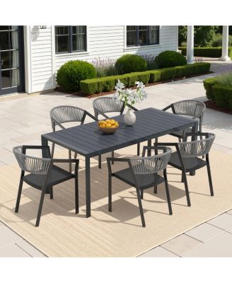 7-Piece Outdoor Aluminum Patio Dining Set with Wicker Stackable Chairs