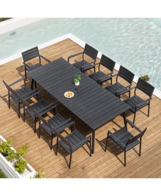 11-Piece Outdoor Aluminum Patio Dining Set Dining Table with Umbrella Hole and Stackable Chairs