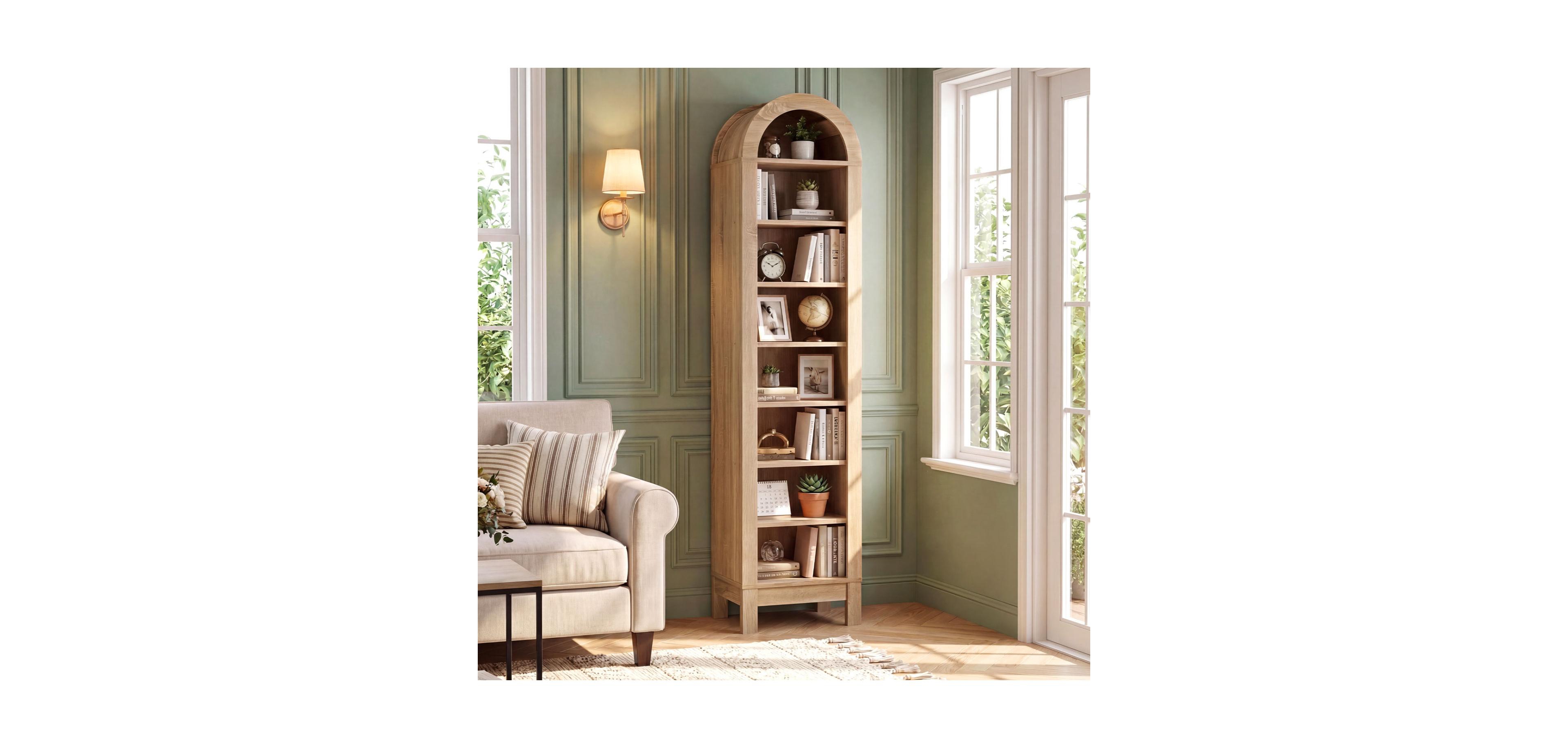 Boyel Living 8-Tier Arched Bookcase with 3 Adjustable Shelves and Anti-Tip Kit