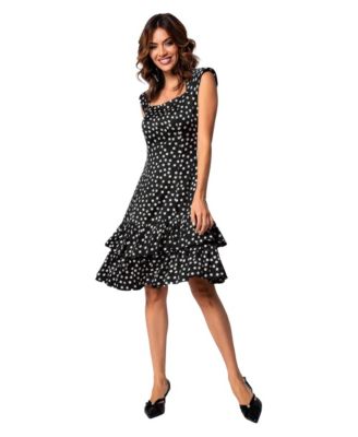 Women's Betty Polka Dot Sleeveless A-Line Dress with Tiered Ruffle Hem