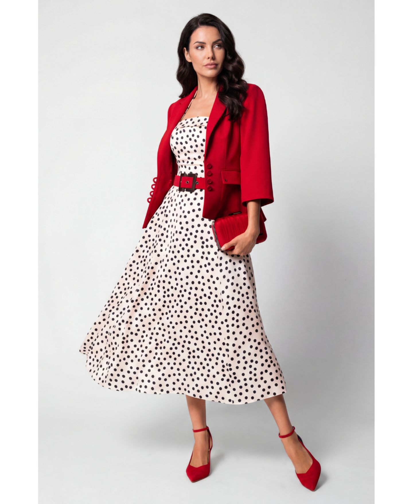 Женское платье Luna Fashion House Melissa Polka-Dot Corset A-Line Satin Midi, цвет: Белый — фото 6
