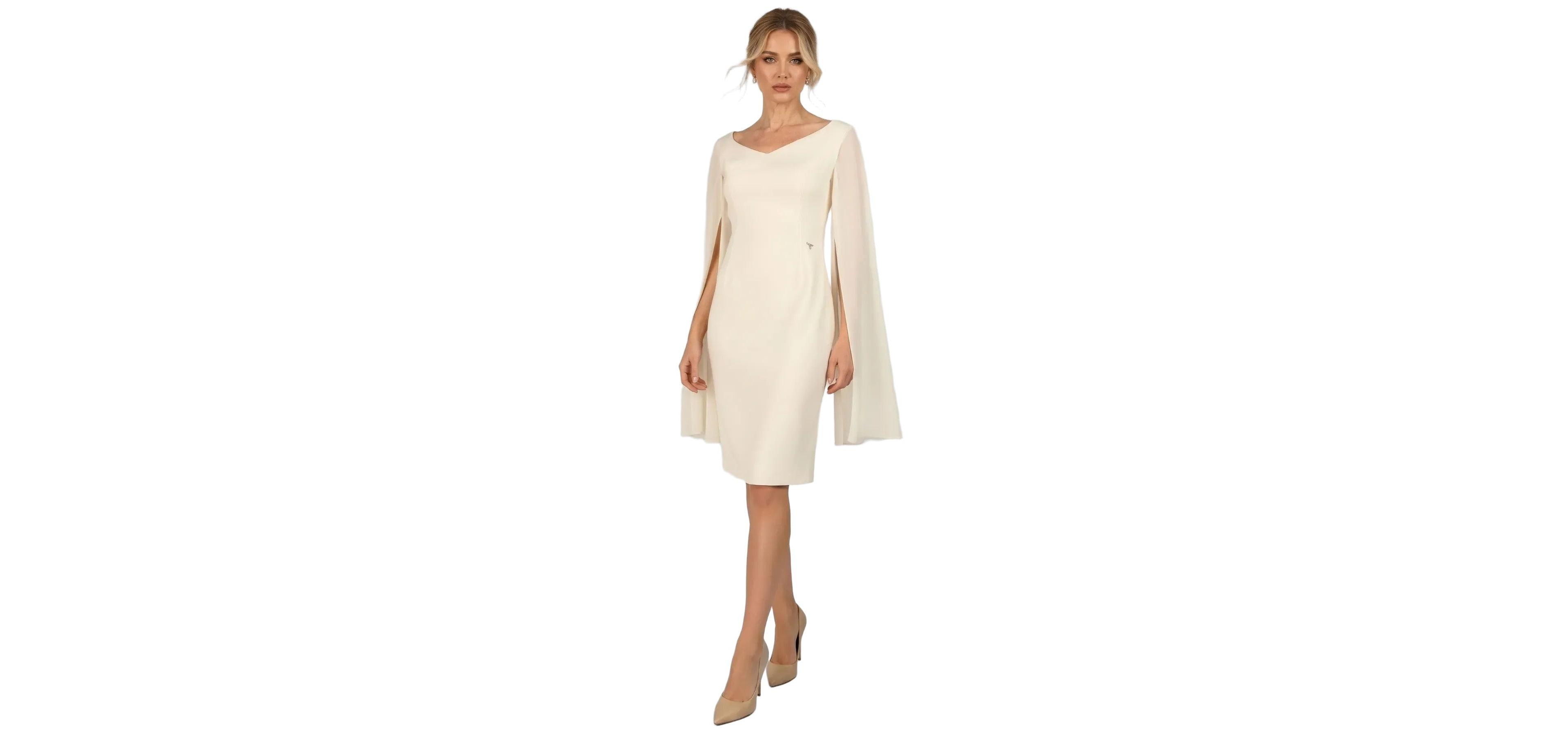 Luna Fashion House Women's Rebeka V-Neck Sheath Dress with Removable Cape Sleeves