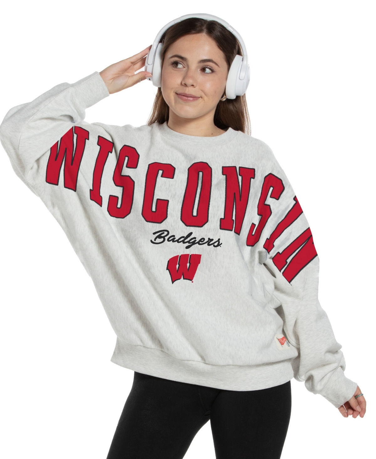 Pressbox Women's Heather Gray Wisconsin Badgers Flannigan Oversized Fleece Sweatshirt - Heather Gray, Tennessee Orange