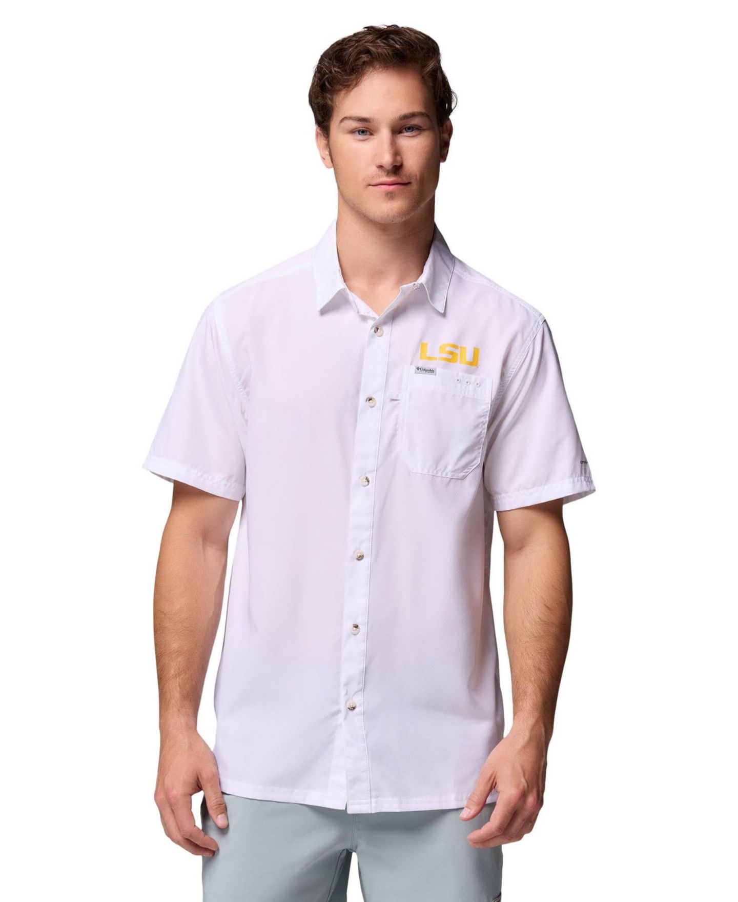 Мужская рубашка Columbia White LSU Tigers Slack Tide Camp Button-Up — фото 1