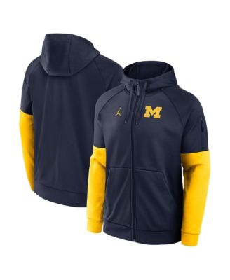 Men's Navy Michigan Wolverines Primetime Primary Logo Therma-FIT Raglan Full-Zip Hoodie