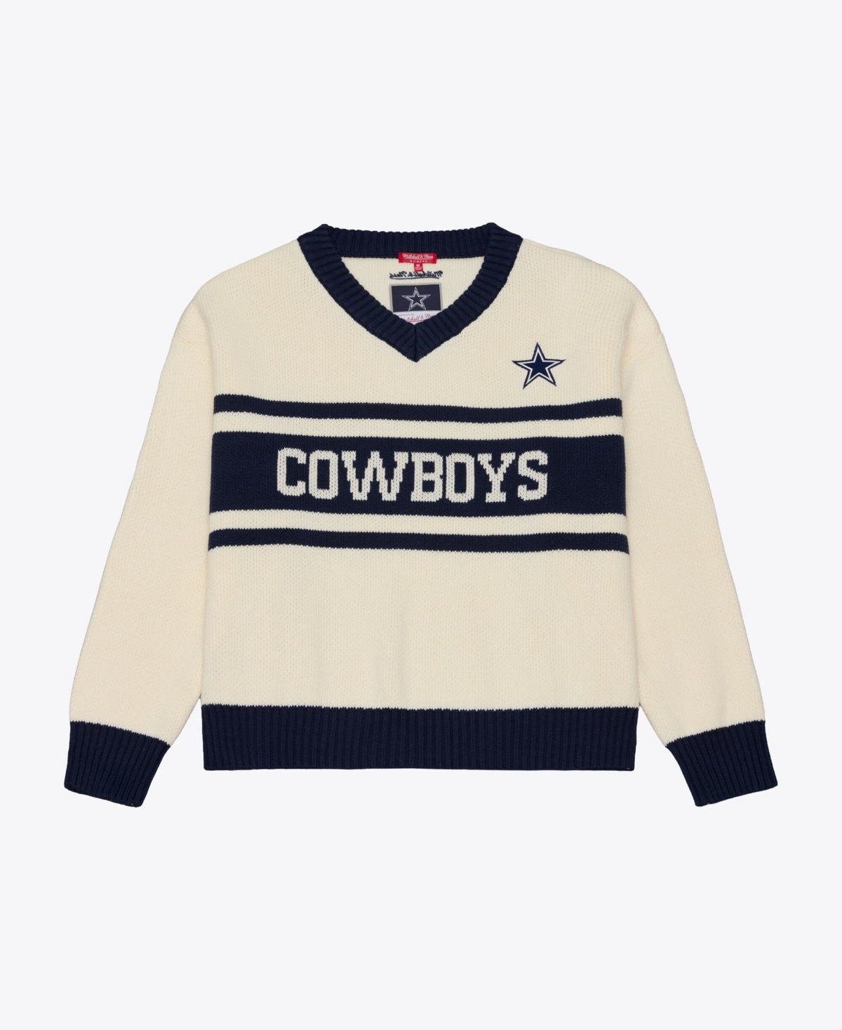 Mitchell & Ness Women's Cream/Navy Dallas Cowboys Retro Roots V-Neck Sweater - Cream, Navy