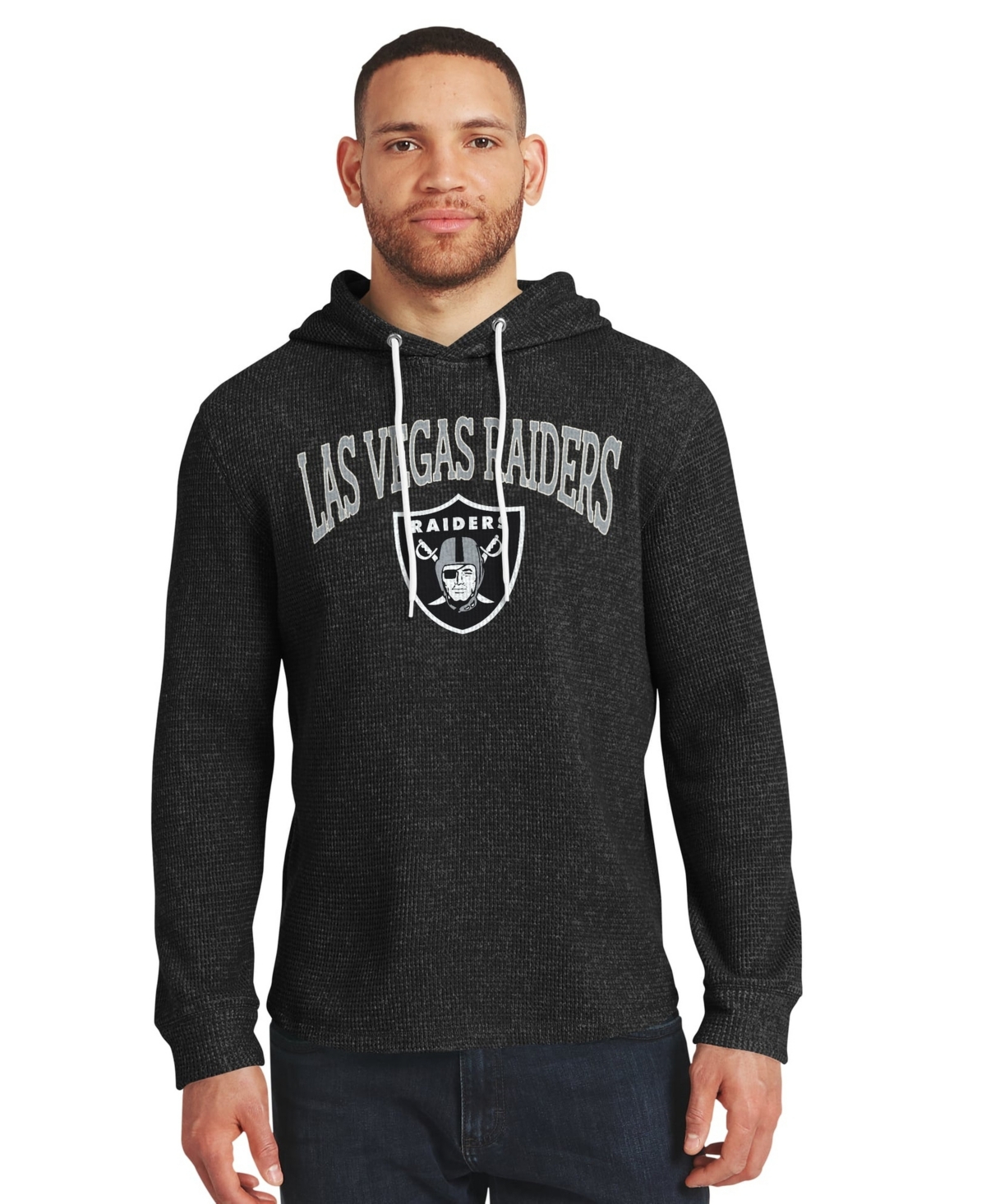 Darius Rucker Collection By Fanatics Men's Black Las Vegas Raiders Waffle Knit Hooded Tri-Blend Long-Sleeve Sweatshirt - Black