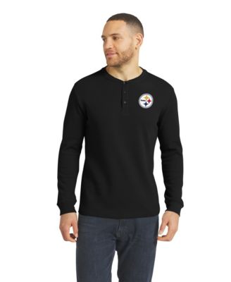 Men's Black Pittsburgh Steelers Waffle-Knit Henley Long-Sleeve T-Shirt