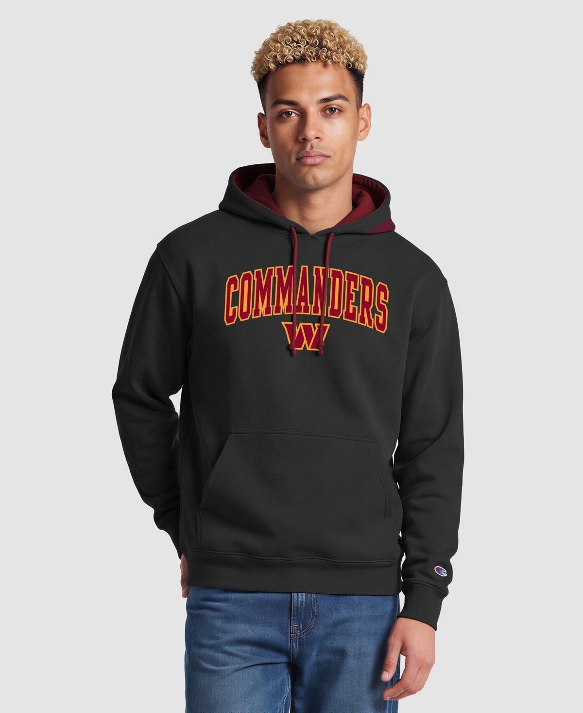 Champion Men's Black/Burgundy Washington Commanders Contrast Hoodie - Black, Burgundy