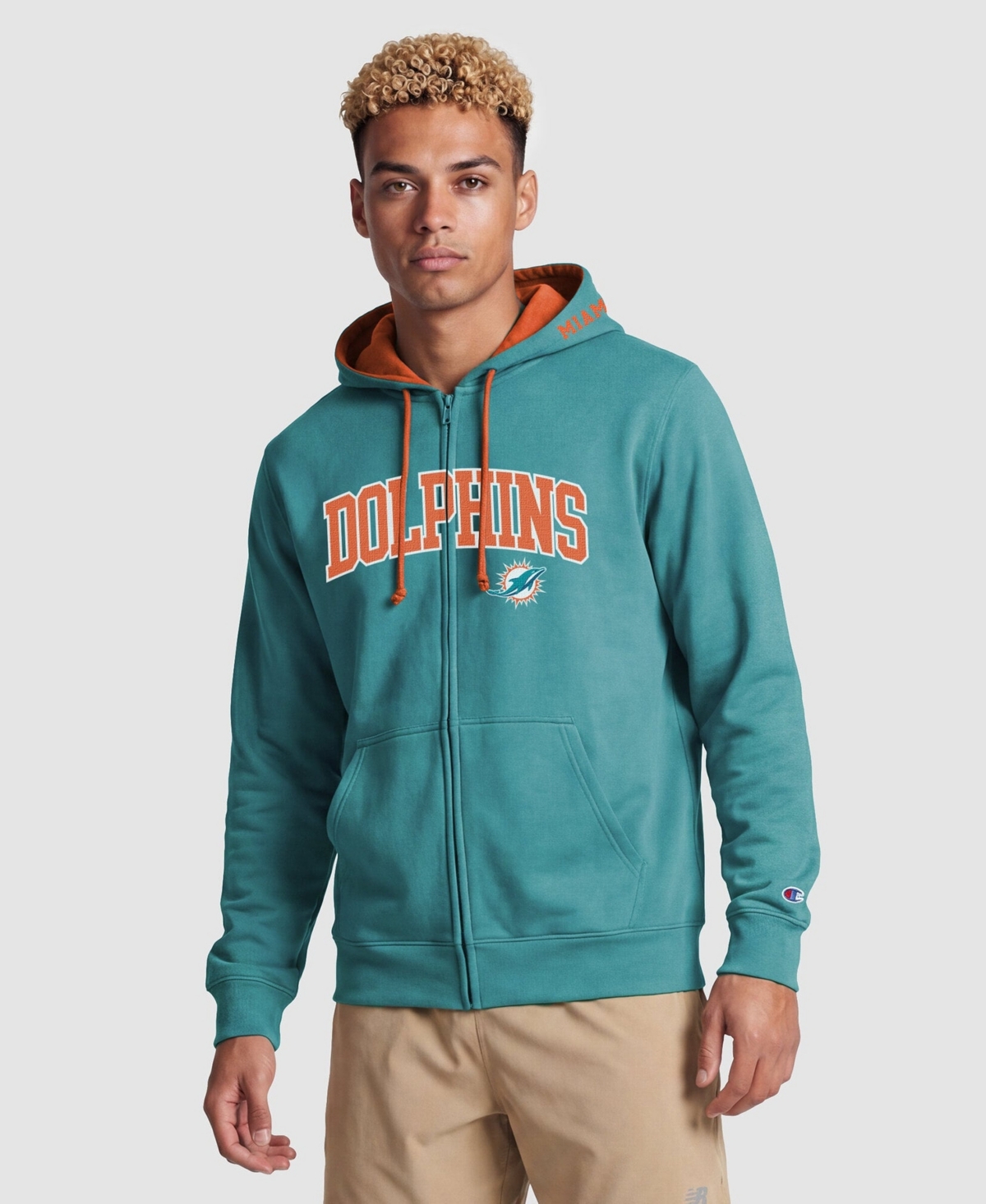 Champion Men's Aqua/Orange Miami Dolphins Full-Zip Hoodie - Aqua, Orange