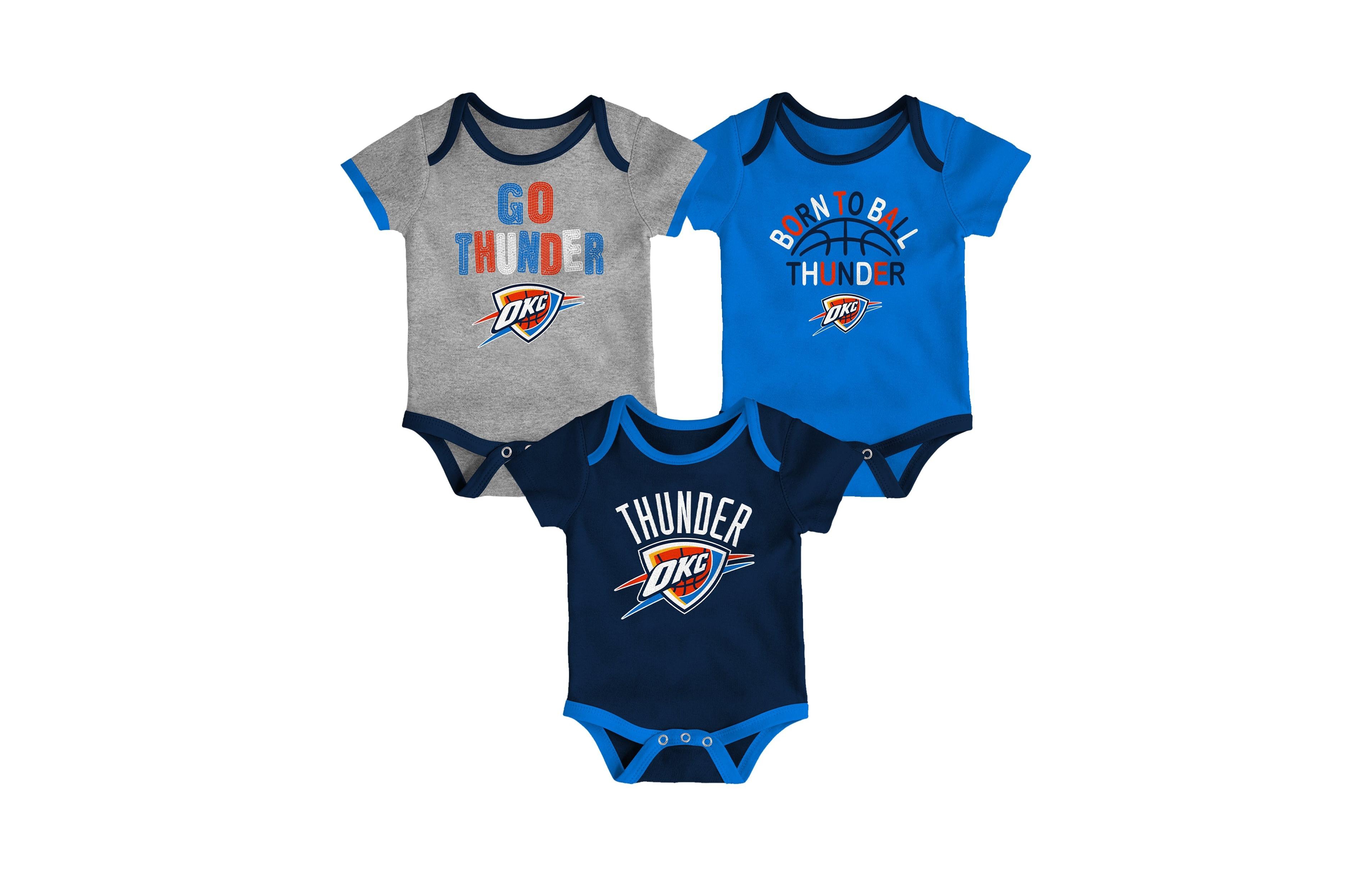 Outerstuff Baby Boys' and Girls' Oklahoma City Thunder Born To Ball Bodysuit Set, 3-Pack