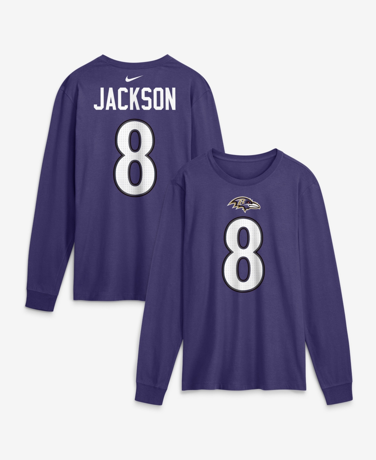 Nike Men's Lamar Jackson Purple Baltimore Ravens Name & Number Long-Sleeve T-Shirt - Purple