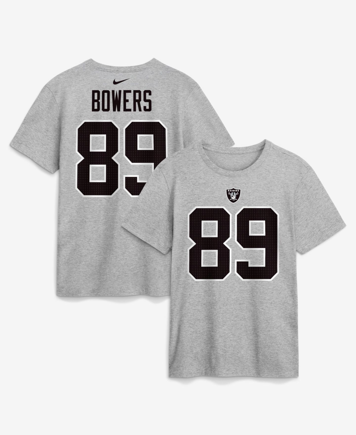 Мужская футболка Nike Brock Bowers Heather Gray Las Vegas Raiders Name & Number — фото 1