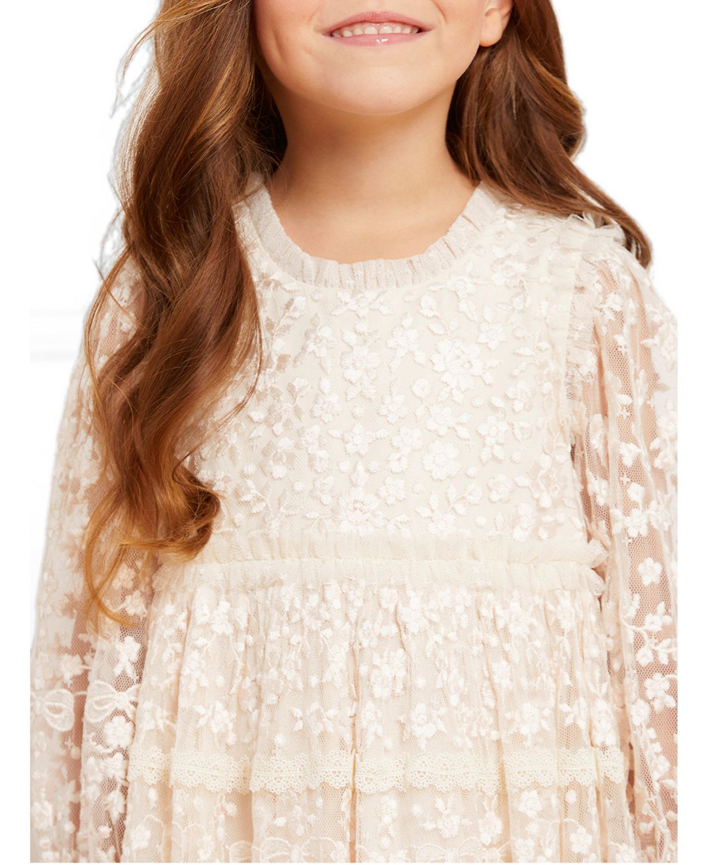 Платье Needle & Thread Celestia Ribbon Floral Embroidery Fit-Flare Long-Sleeve для девочек, цвет: Шампань — фото 4