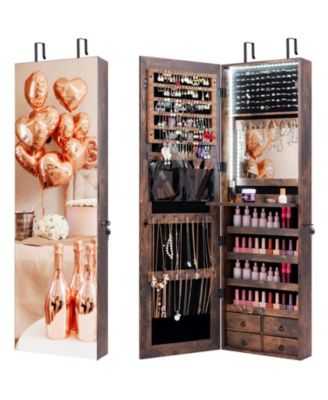 Mirrored with 4 Drawers and LED Lights, Jewelry Cabinet