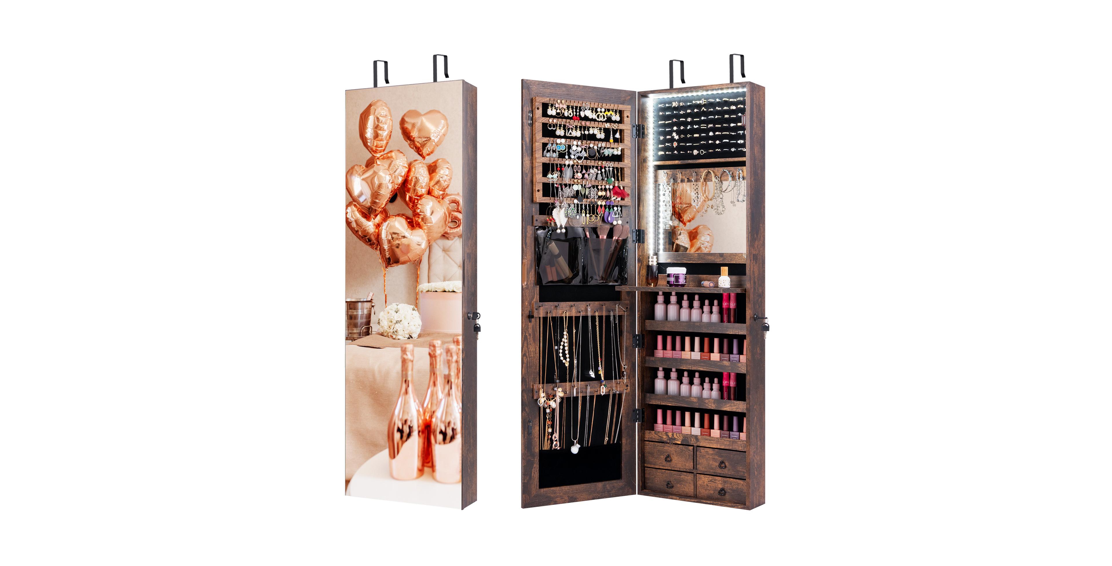 Mecale Mirrored with 4 Drawers and Led Lights, Jewelry Cabinet