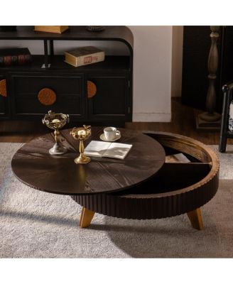 Retro 39 x 39 x 15 in MDF & Solid Wood Storage Round Coffee Table