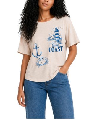 Juniors' East Coast Graphic Print Relaxed Fit Short Sleeve T-Shirt