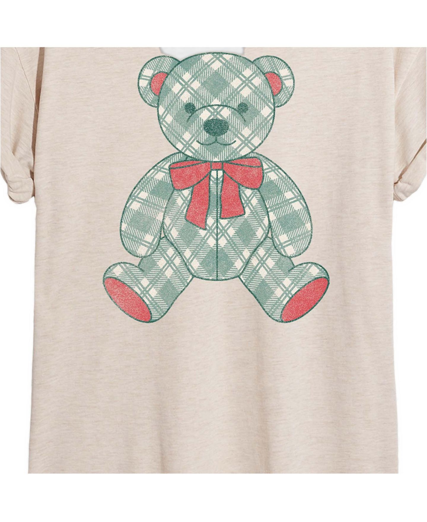 Женская футболка Instant Message Juniors' Plaid Christmas Bear Oversized Graphic, цвет: Берёзовый — фото 3