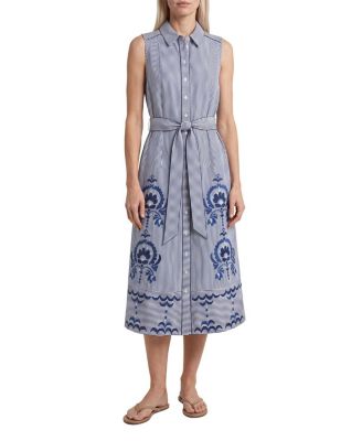 Women's Francesca Sleeveless Embroidered Striped Midi Shirtdress