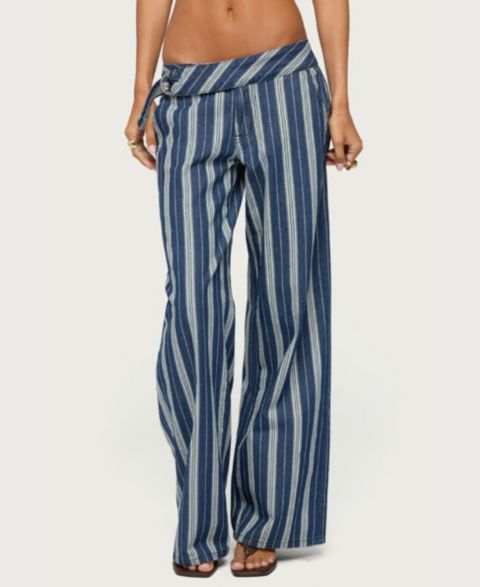 Женские джинсы Edikted Low-Rise Striped Baggy, цвет: Синий белый