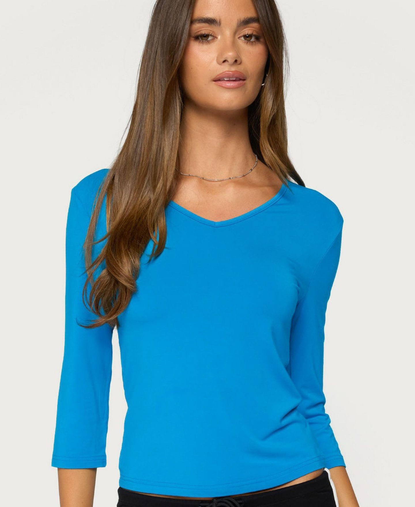 Женский топ Edikted Toralei V-Neck 3/4-Sleeve Rayon-Blend, цвет: Синий — фото 1