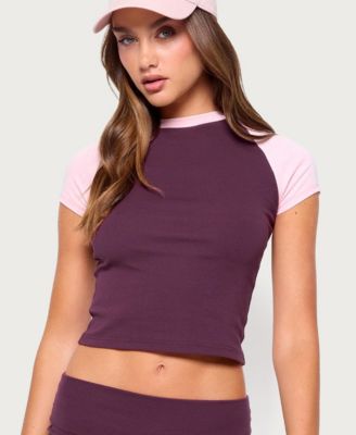 Women's Anlie Crewneck Contrast Raglan Crop T-Shirt
