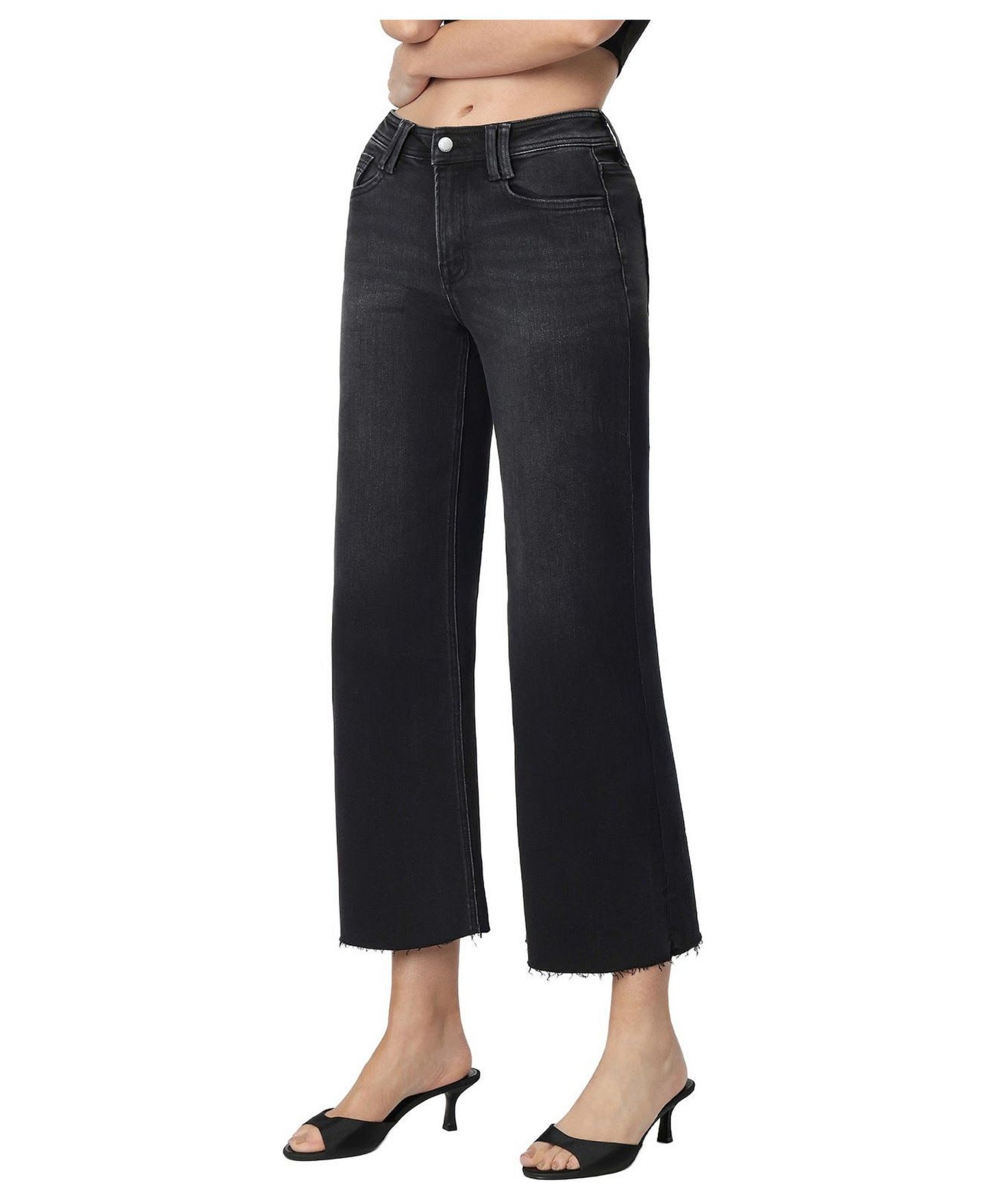 Женские джинсы Flying Monkey Xavier High Rise Wide-Leg Raw Hem, цвет: Чёрный — фото 3