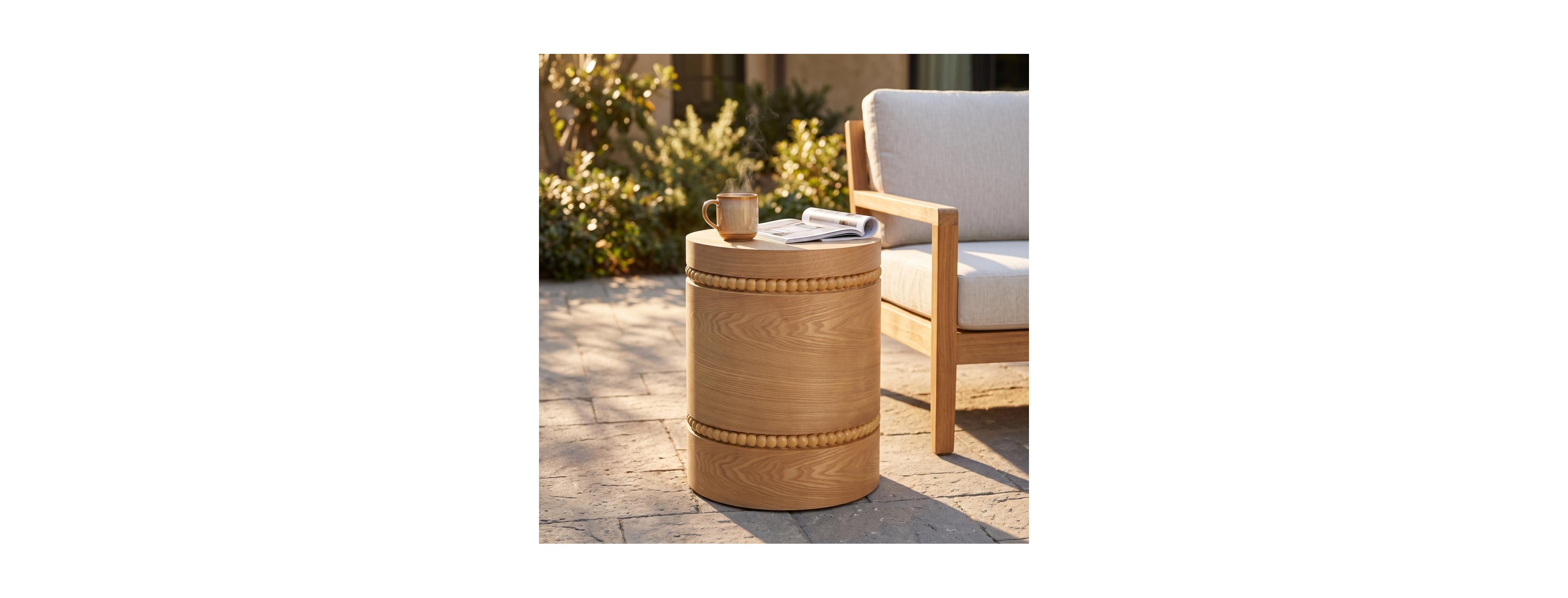 Streamdale Furniture 15 in x 15 in x 20 in Wood Veneer Decorative Wooden Bead Accent Cylindrical Side Table