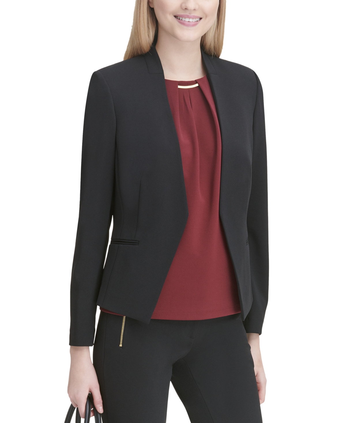 Calvin Klein Petite Asymmetrical Open-Front Blazer - Black