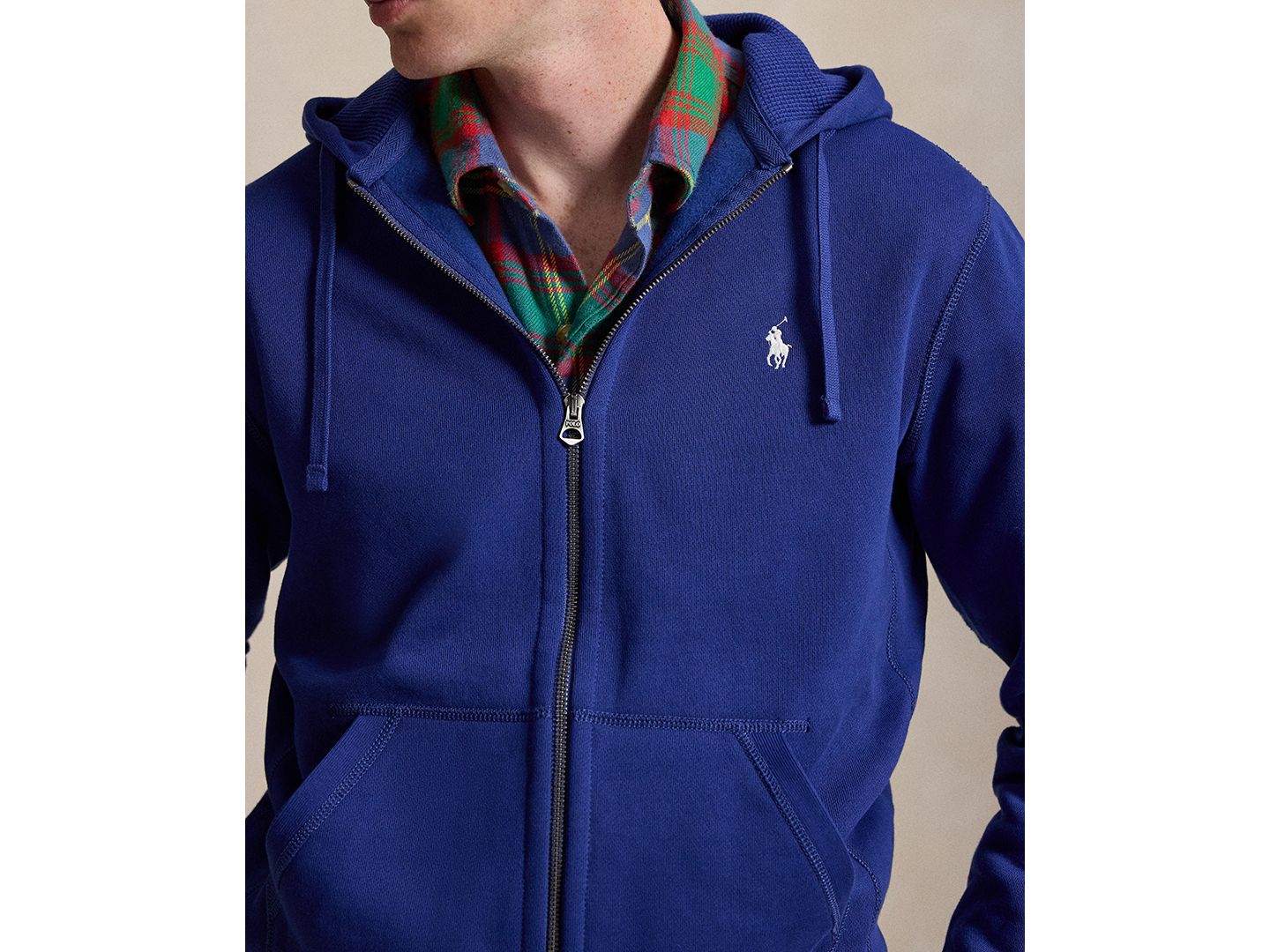 Мужское худи Polo Ralph Lauren Fleece Full-Zip Waffle-Knit, цвет: Синий — фото 3