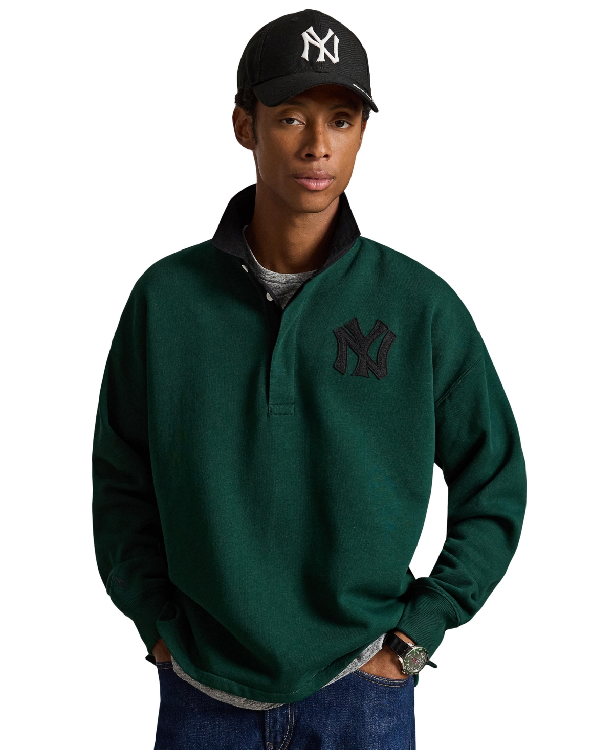 Polo Ralph Lauren Men's Yankees Fleece Rugby Shirt - Moss Agate