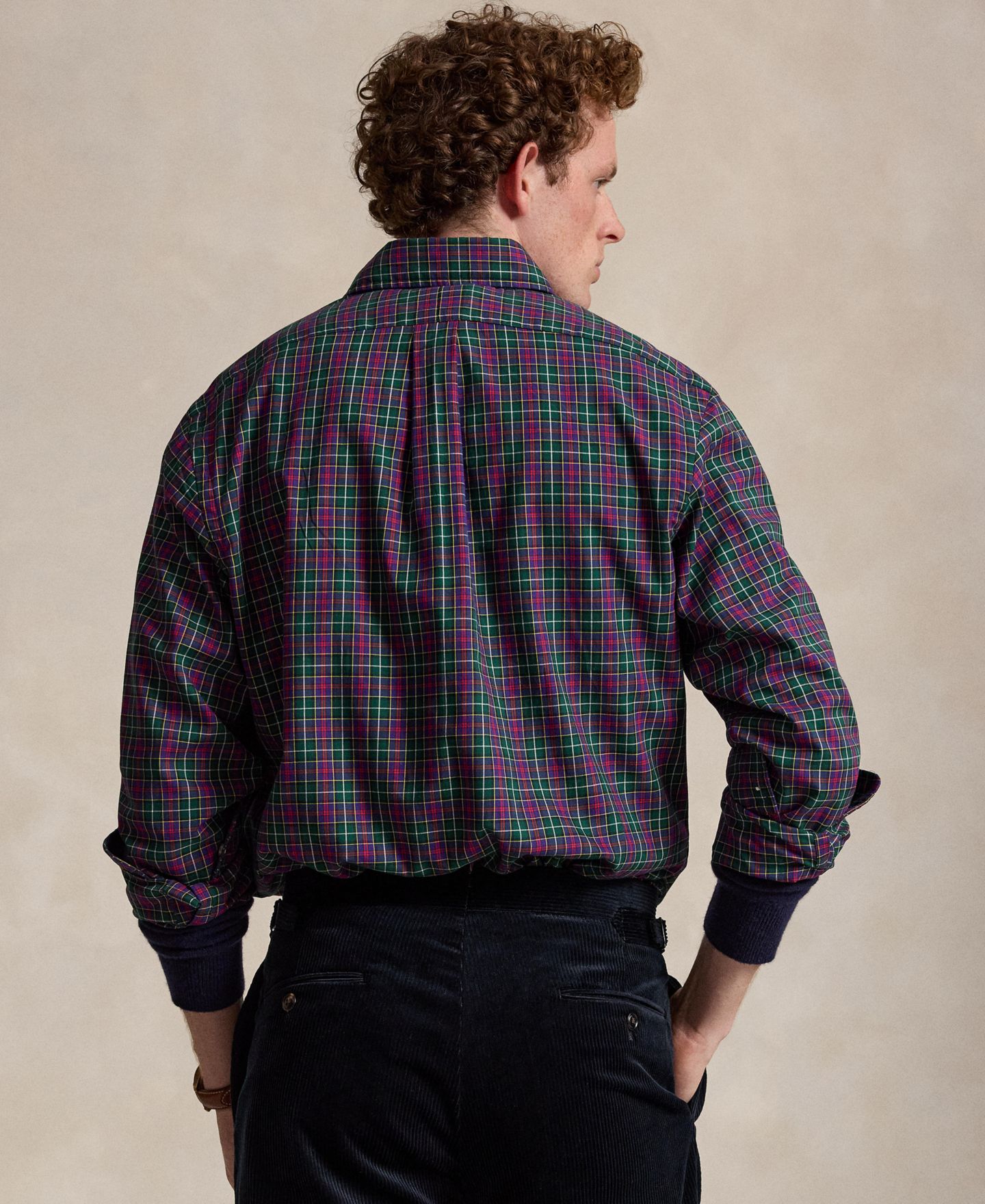 Мужская рубашка Polo Ralph Lauren Classic-Fit Plaid Twill, цвет: Мох фиолетовый — фото 4