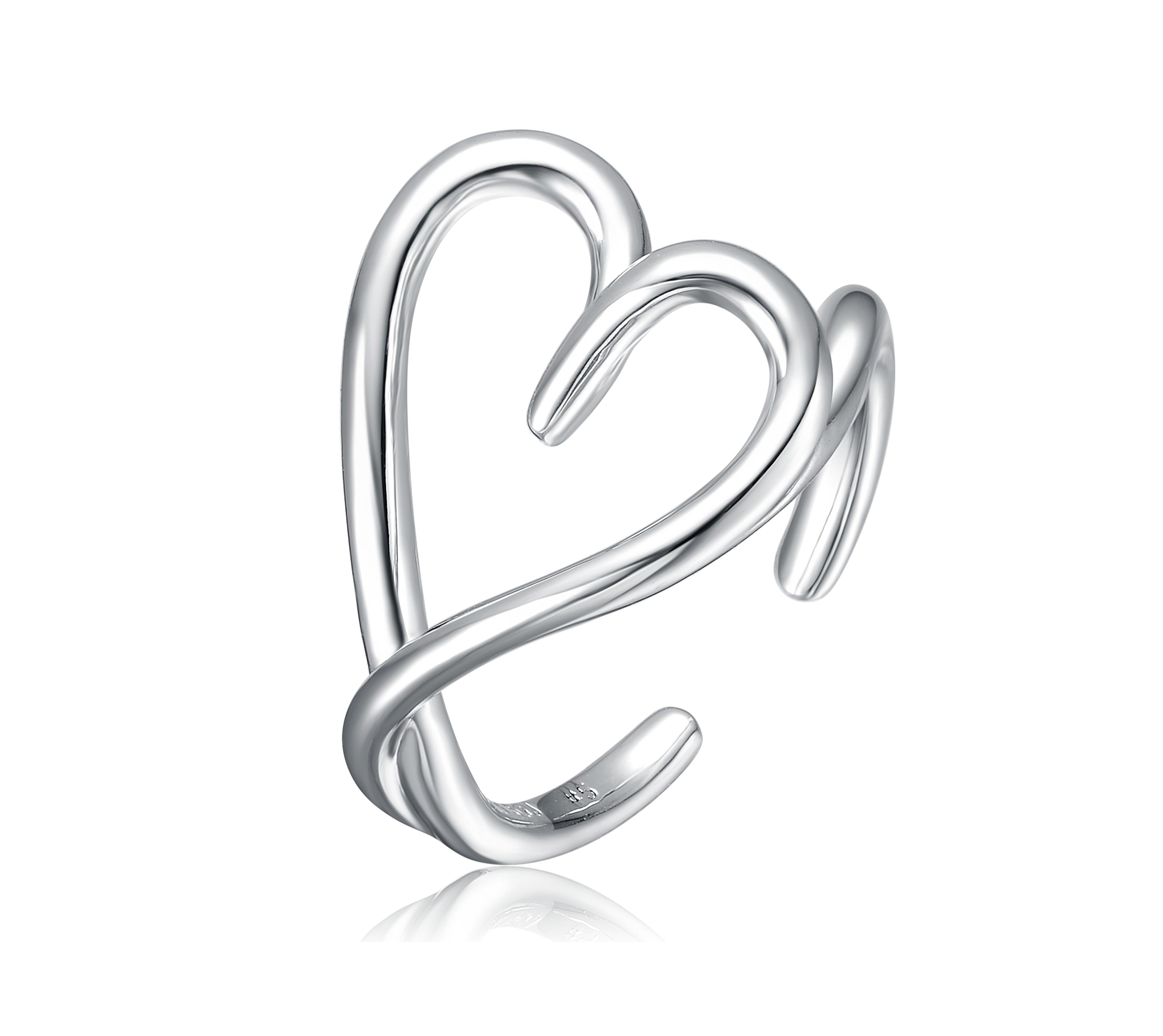 Rachel Glauber Elegant White Gold Plated Heart Design Adjustable Ring