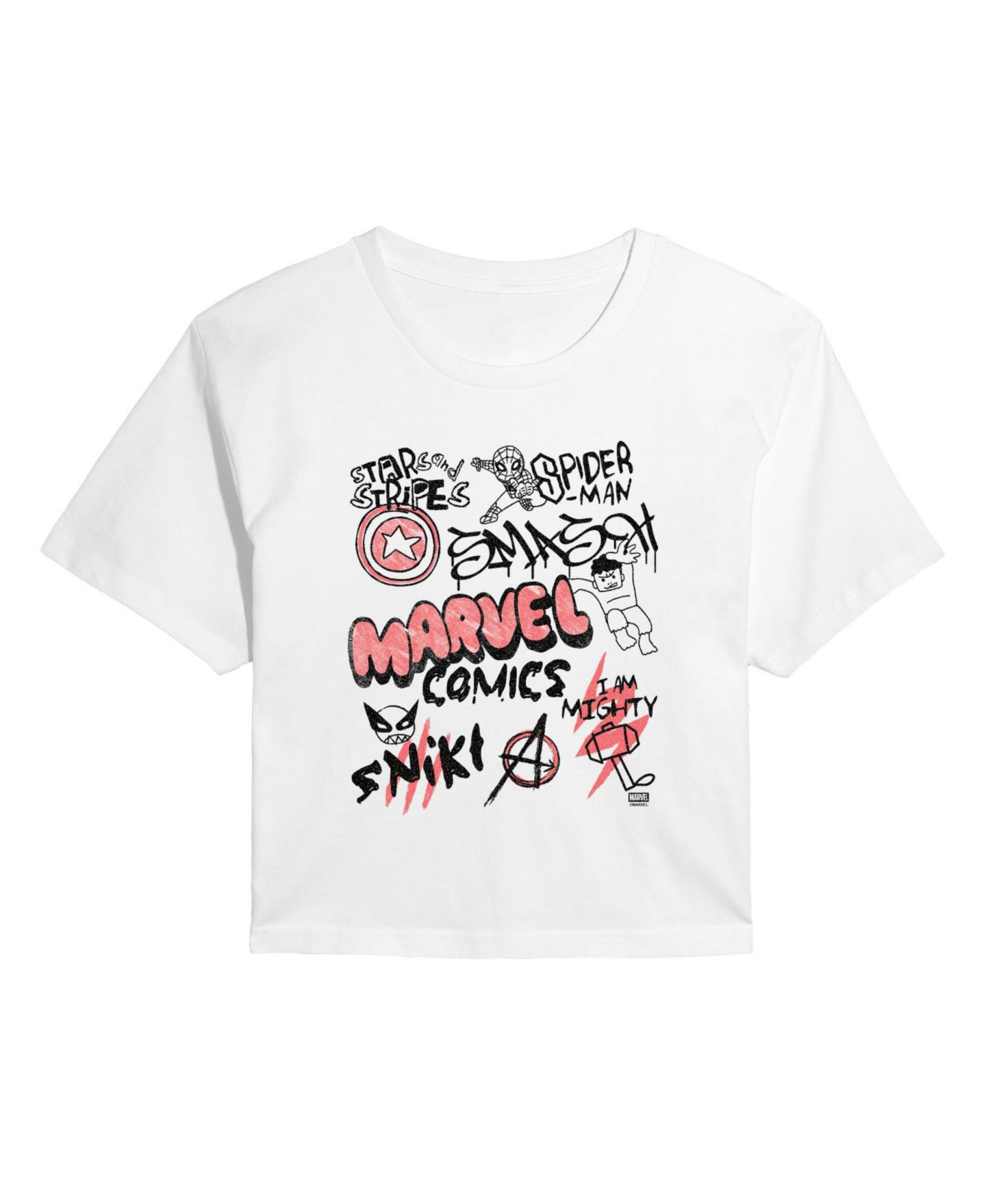 Женская футболка Marvel Juniors' Notebook Cropped Graphic Spider-Man, цвет: Белый — фото 2
