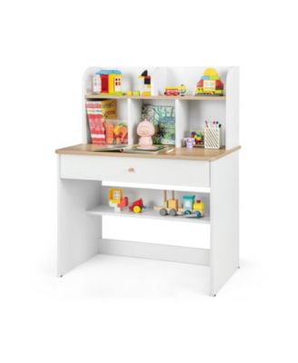 Kids Wooden Study Desk with Hutch and Wide Pull-Out Drawer