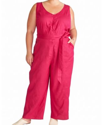 Plus Size Matilda Wide-Leg V-Neck Linen-Blend Jumpsuit