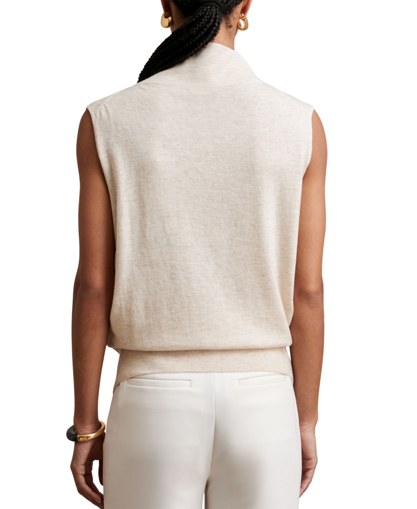 Женский топ REISS Honey Mock-Neck Sleeveless Wool, цвет: Каменный нейтральный — фото 2
