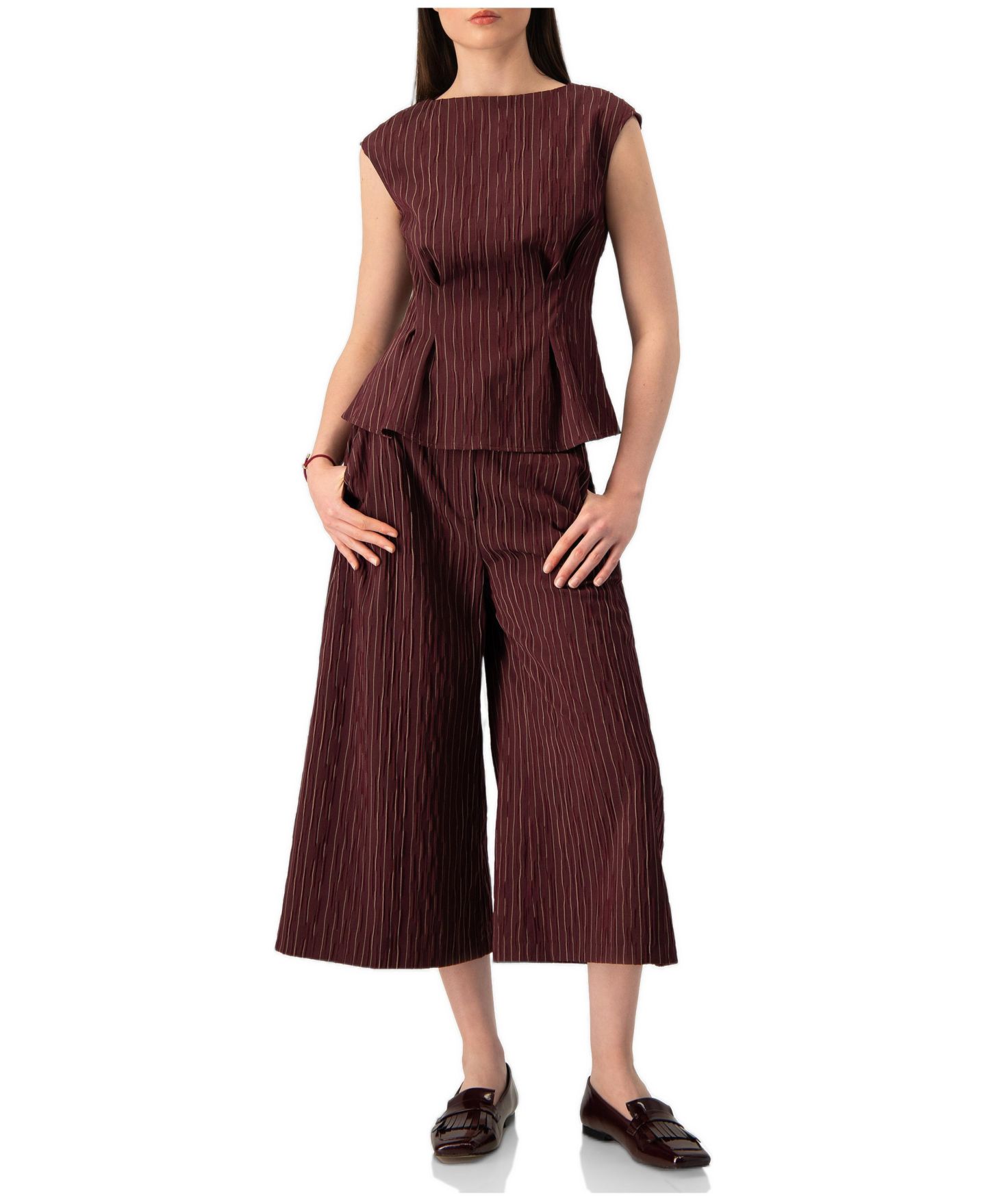 Женские брюки Ivonne High-Waisted Pinstripe Culotte, цвет: Винный — фото 3