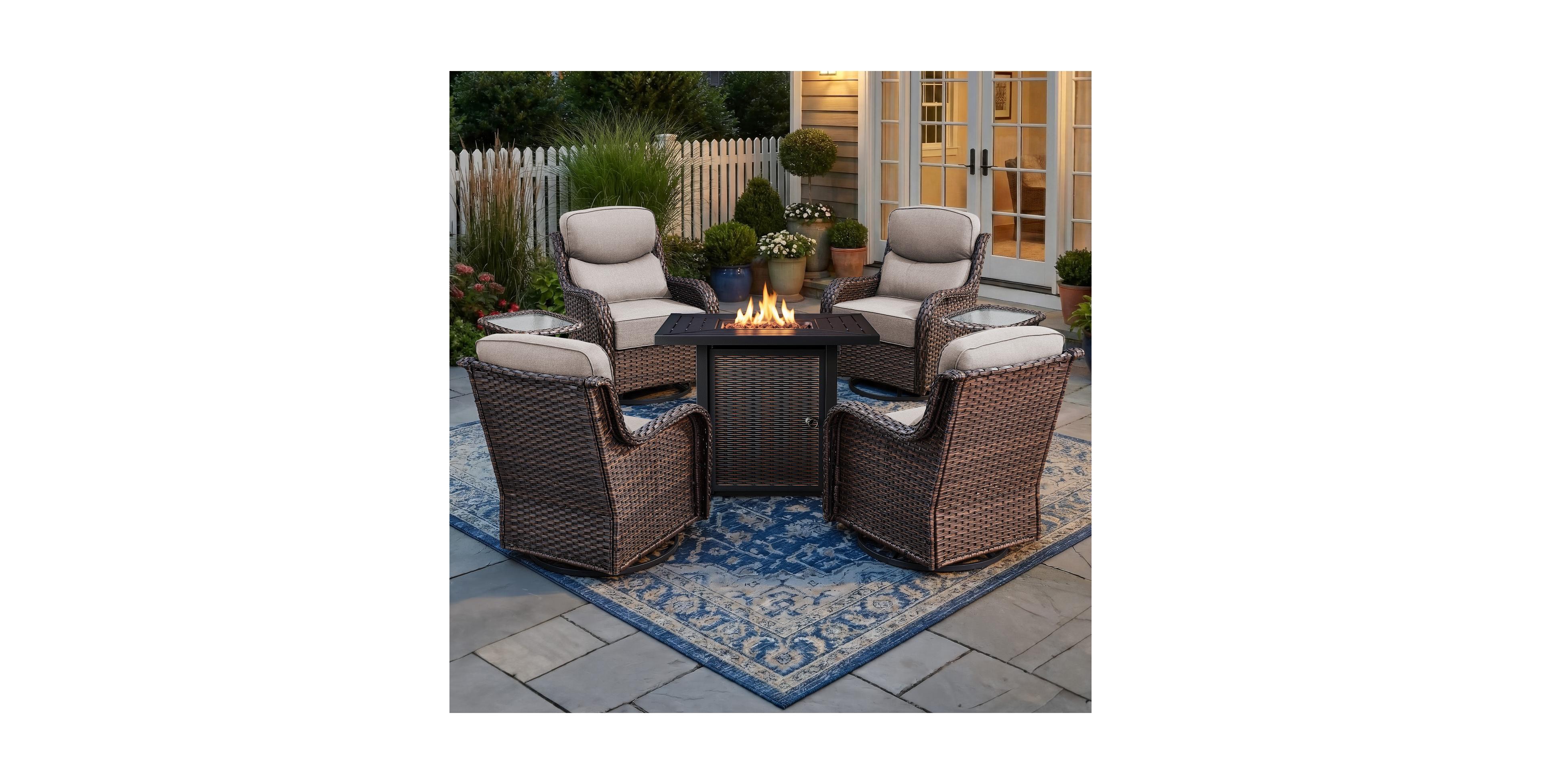 Bellefurn 4 - Person Patio Furniture Chair Set with Fire Pit Table