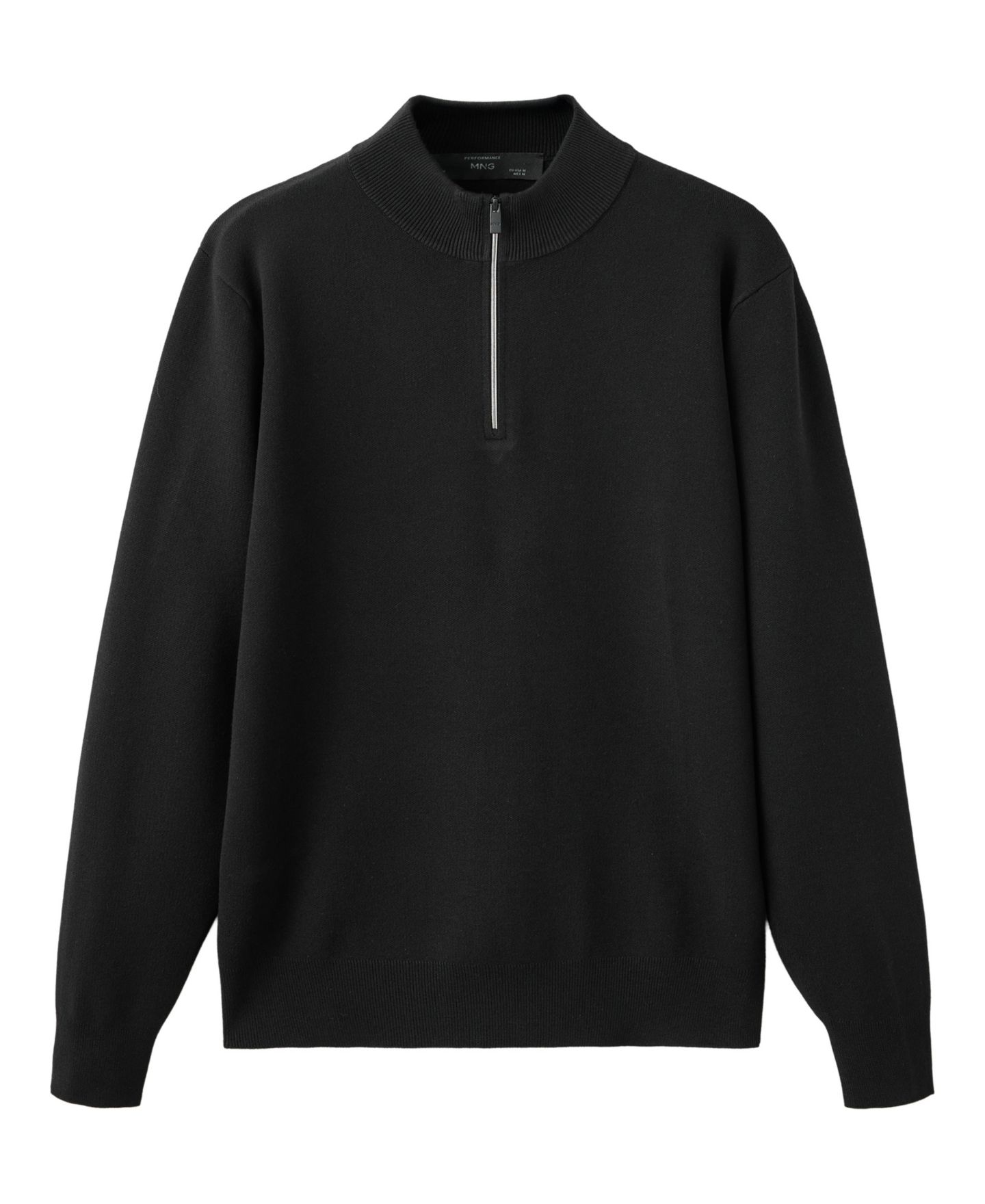 Мужской свитер Mango Jersey Luxusp Quarter-Zip Slim-Fit, цвет: Чёрный — фото 1