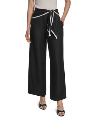 Women's Wide Leg Linen-Blend Belted Pants