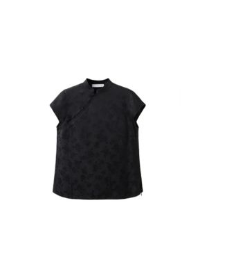 Women's Strap Neck Jacquard Short-Sleeve Blouse