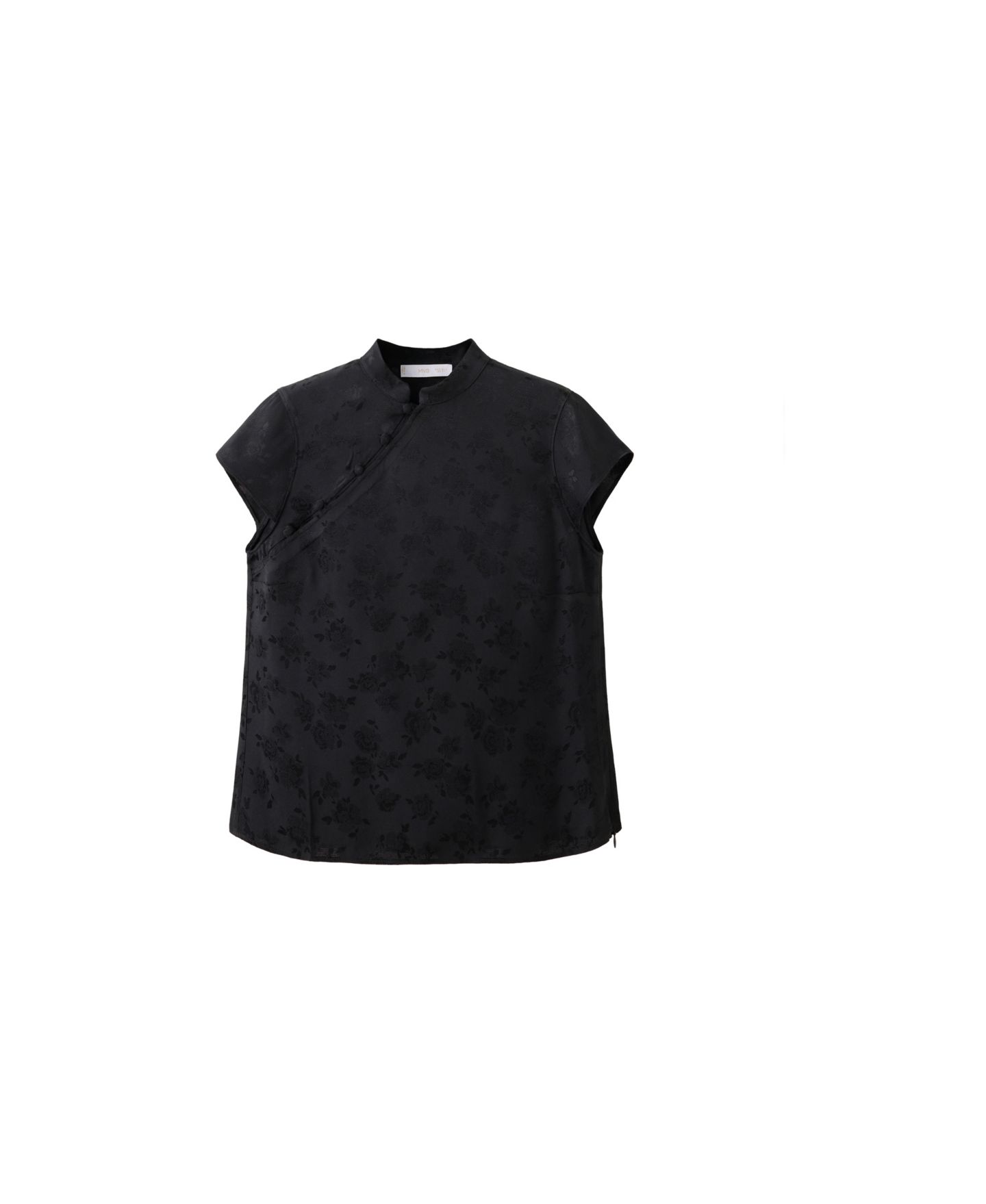 Женская блузка Mango Strap Neck Jacquard Short-Sleeve, цвет: Угольный — фото 1