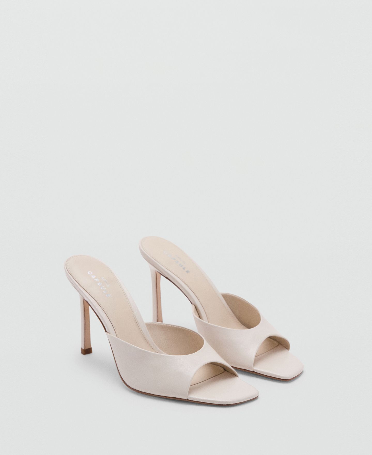 Женские сандалии Mango Leather Square Toe Stiletto, цвет: Экрю — фото 3