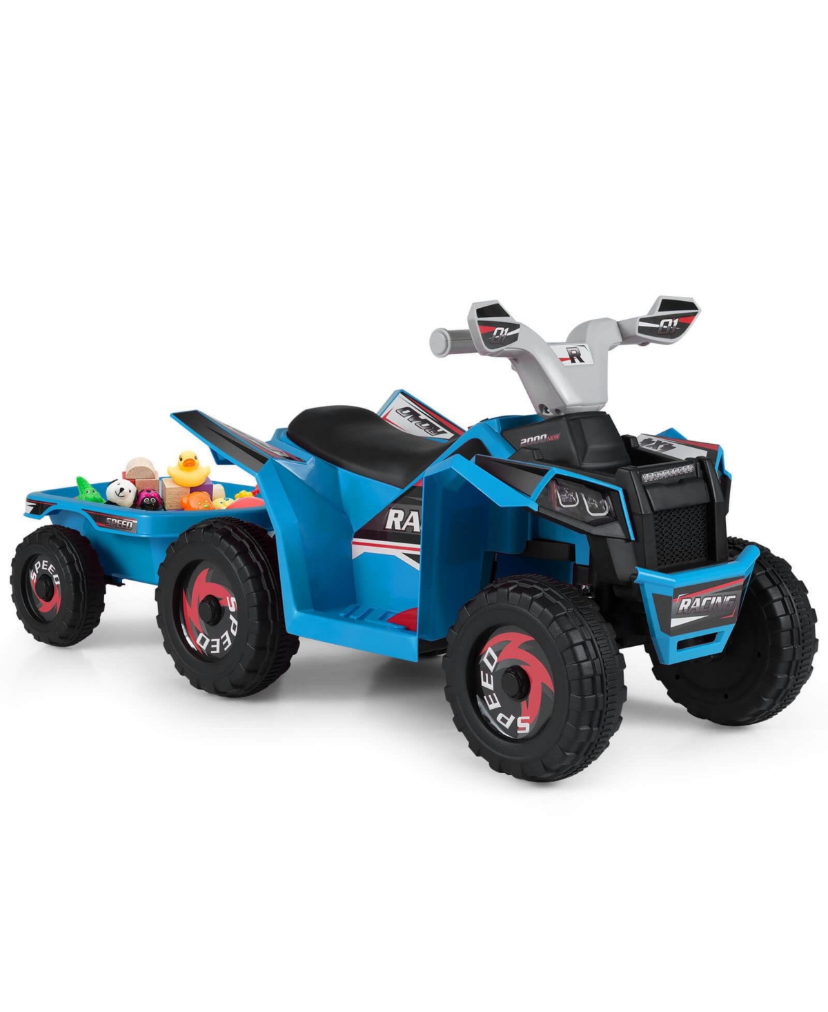 Costway Kids Electric 6V Battery-Powered Ride-On Atv with Removable Trailer, 66 lbs Capacity, Ages 3+ - Blue