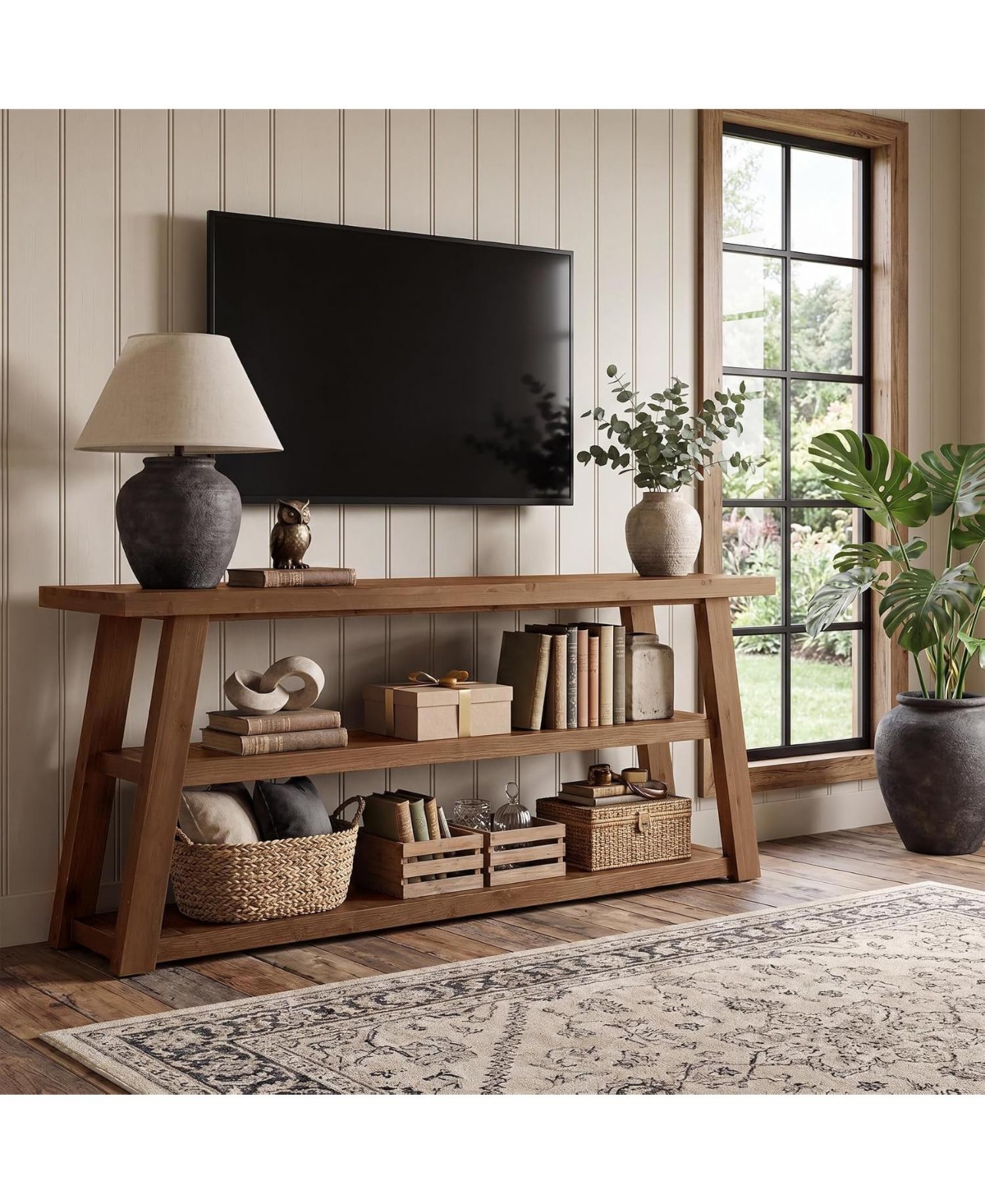 Tribesigns 63" Tv Stand for Tvs Up to 70 Inches, Solid Wood TV Console - Dark brown