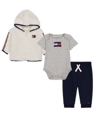 Baby Boys' Sherpa Hooded Hoodie, Logo T-Shirt and Pants, 3-Piece Set